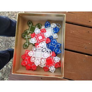 Vintage‎ Needlepoint Snowflake Christmas Ornaments Handmade 4 Inch Set Of 8